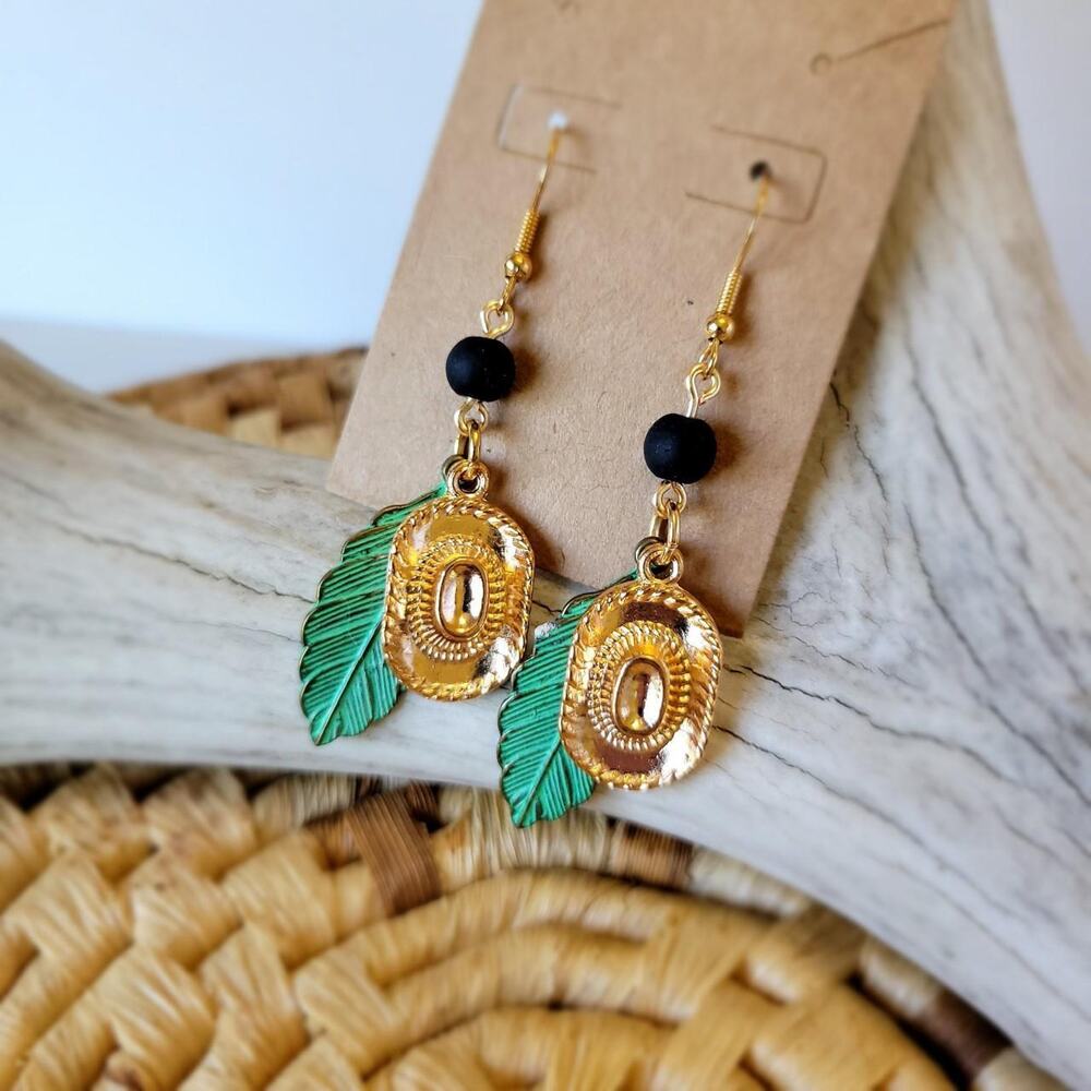Handmade Gold Tone Western Cowboy Hat Earrings w/ 925 ear hooks